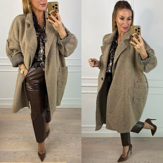 Płaszcz z wełną AYANN / TAUPE