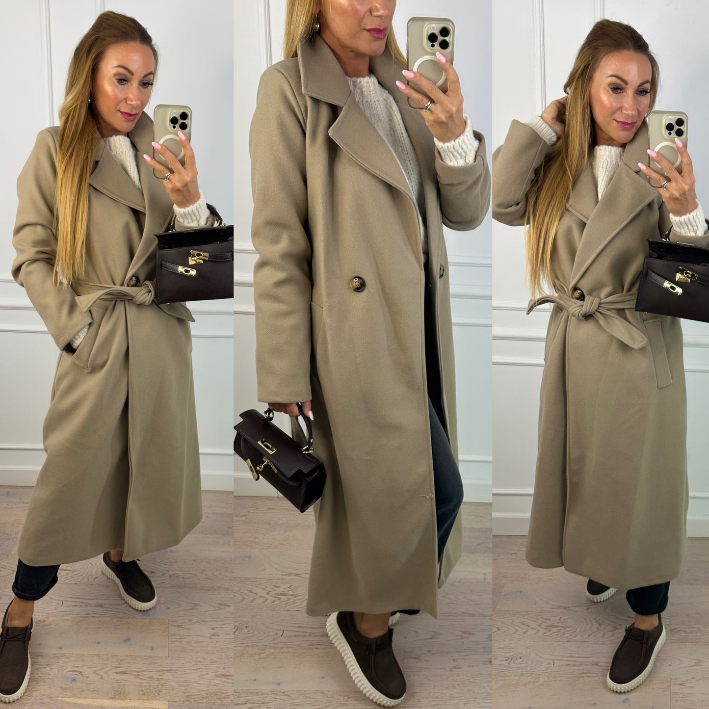 Flauszowy płaszcz MARLENE / TAUPE