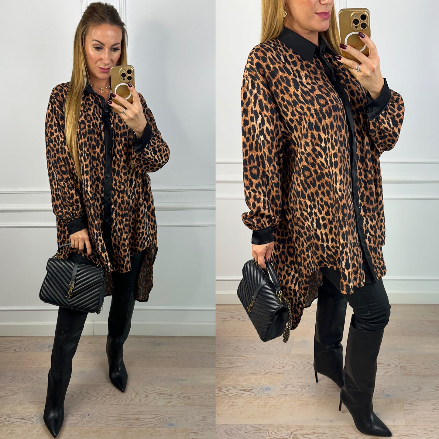 Koszula z wiskozą CAMMA / CZARNO-BRĄZOWA