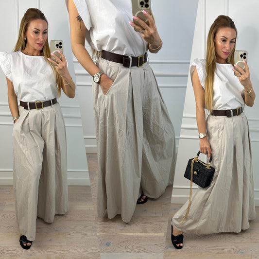 Bawełniane spodnie WIDE LEG DASICO / BEŻOWE