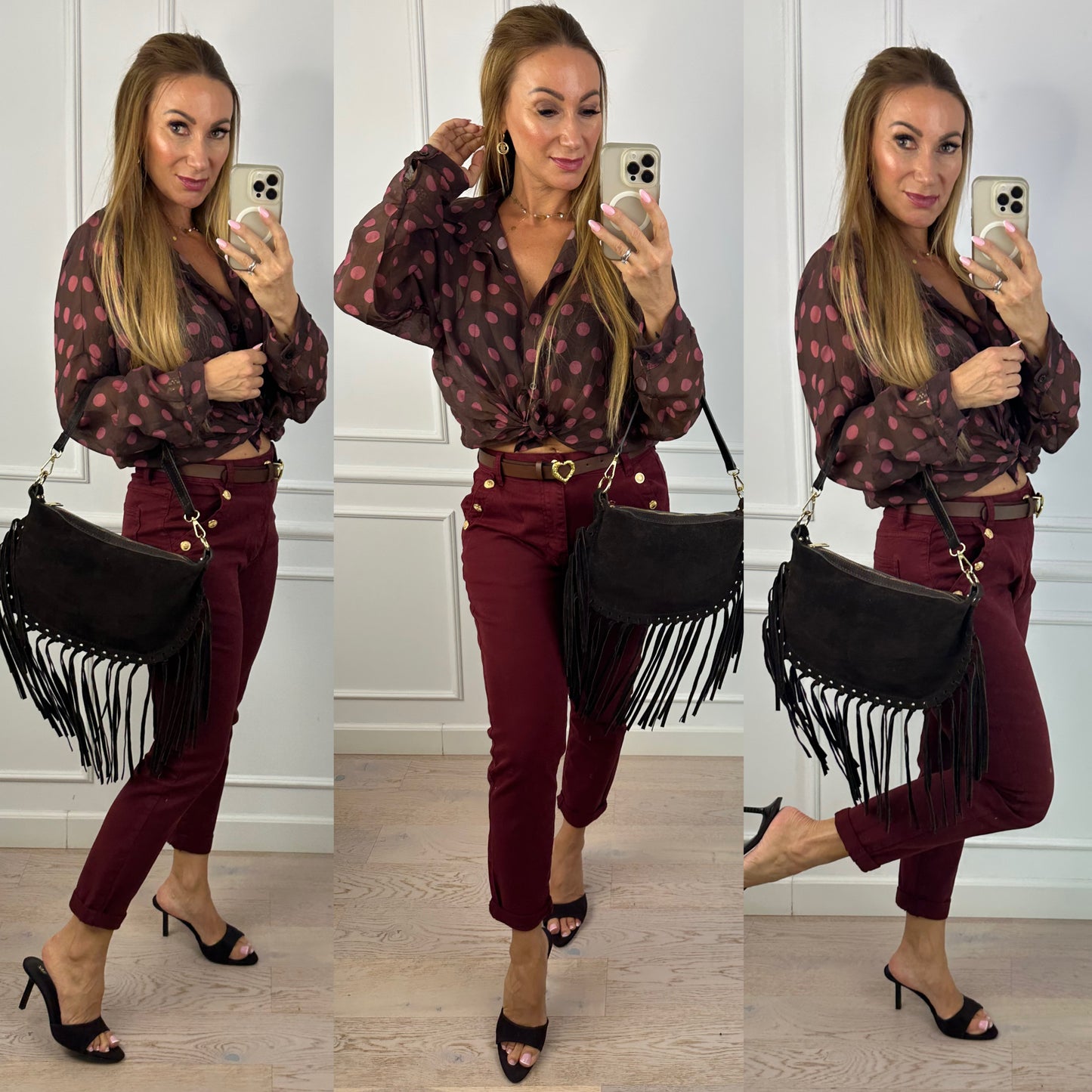 Koszula w groszki FEEONA / CZEKOLADOWO-MALINOWA