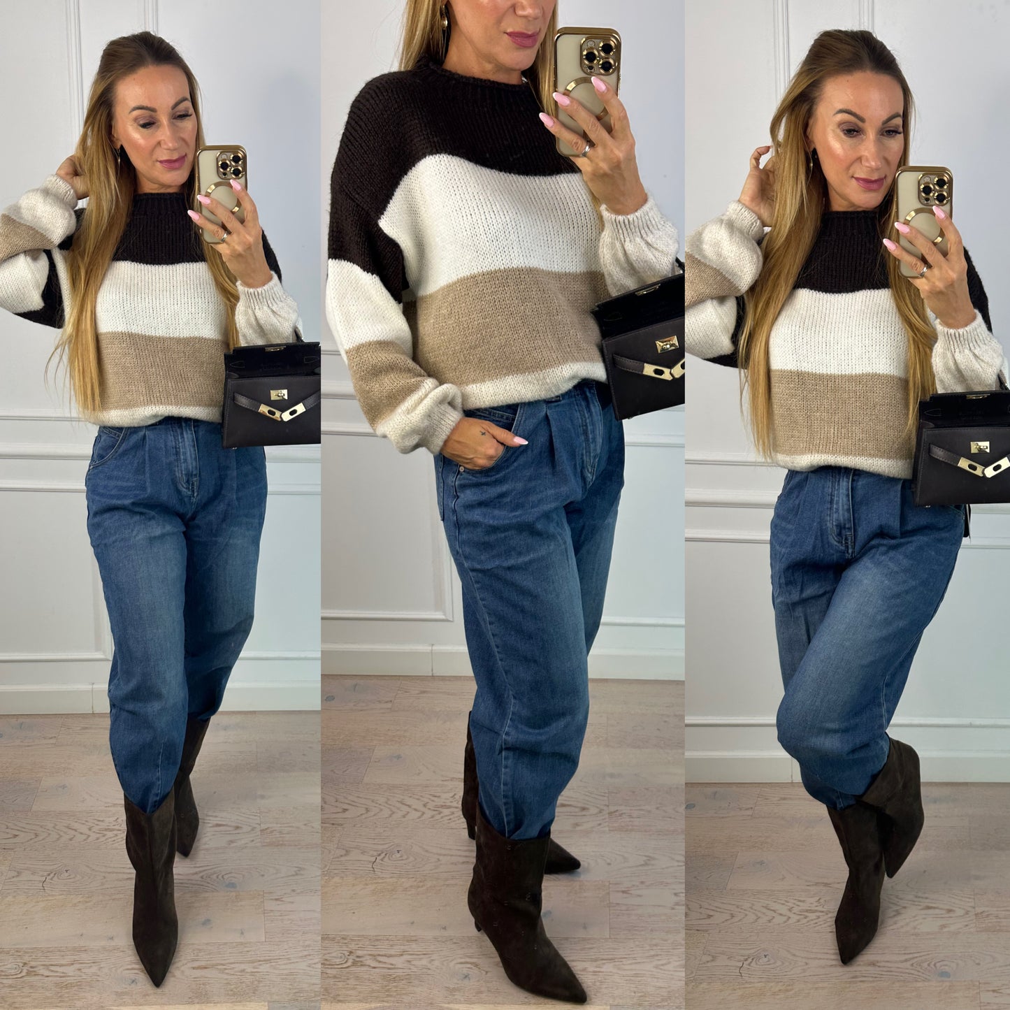 Sweter CAISYN / CZEKOLADOWO-KREMOWY