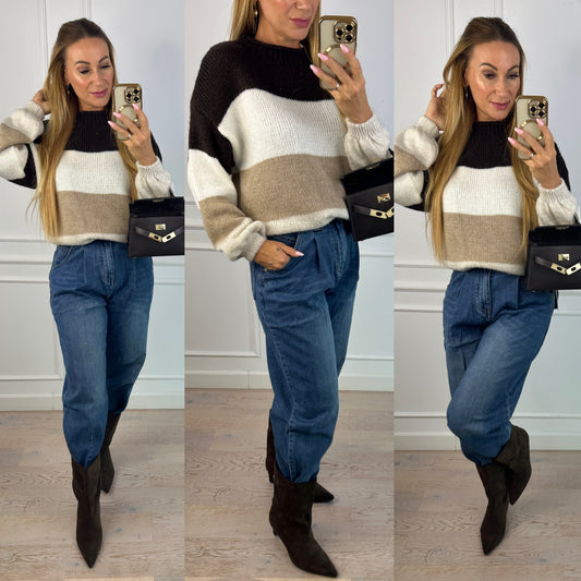 Sweter CAISYN / CZEKOLADOWO-KREMOWY