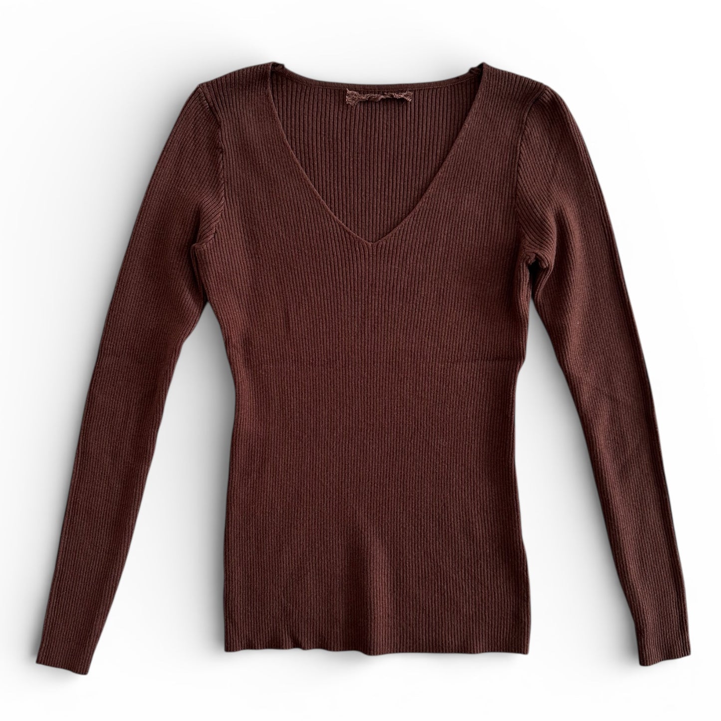 Dzianinowa bluzka w prążek MAUDE / BRĄZOWA