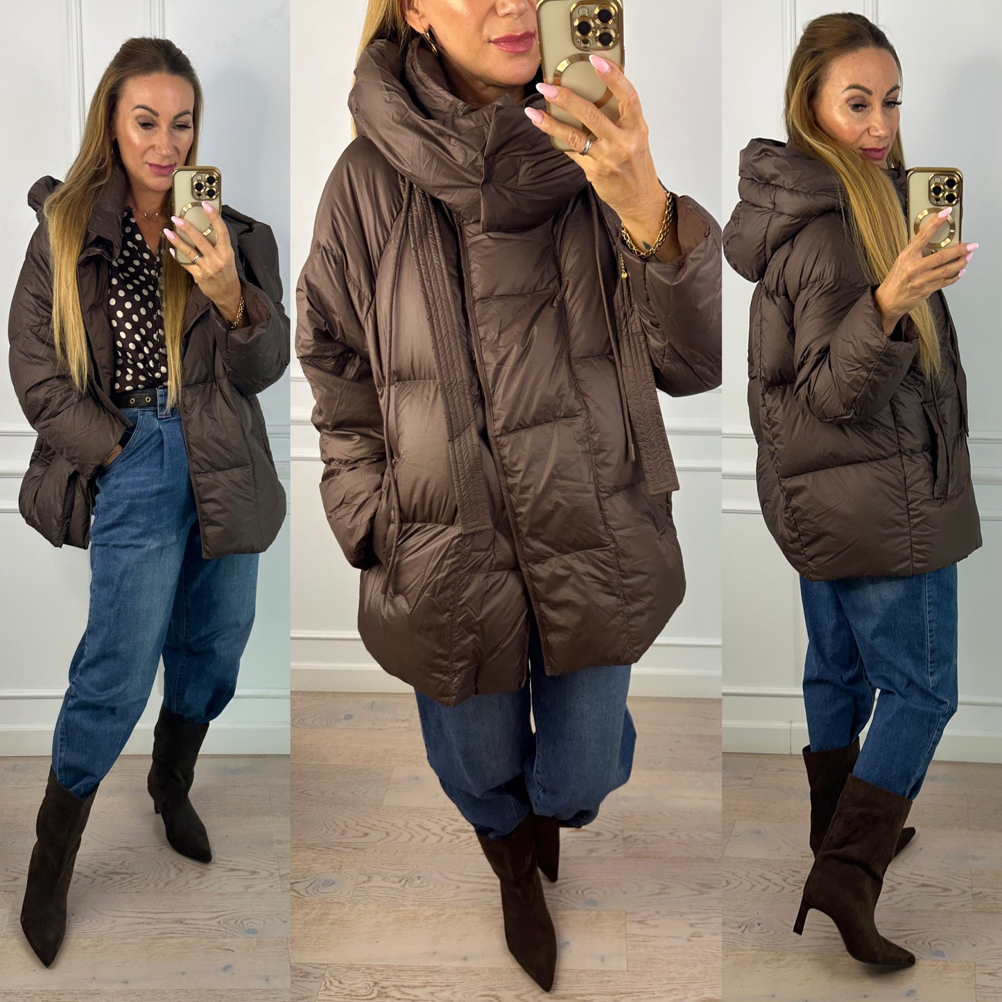 Puchowa kurtka LEONA / CZEKOLADOWA