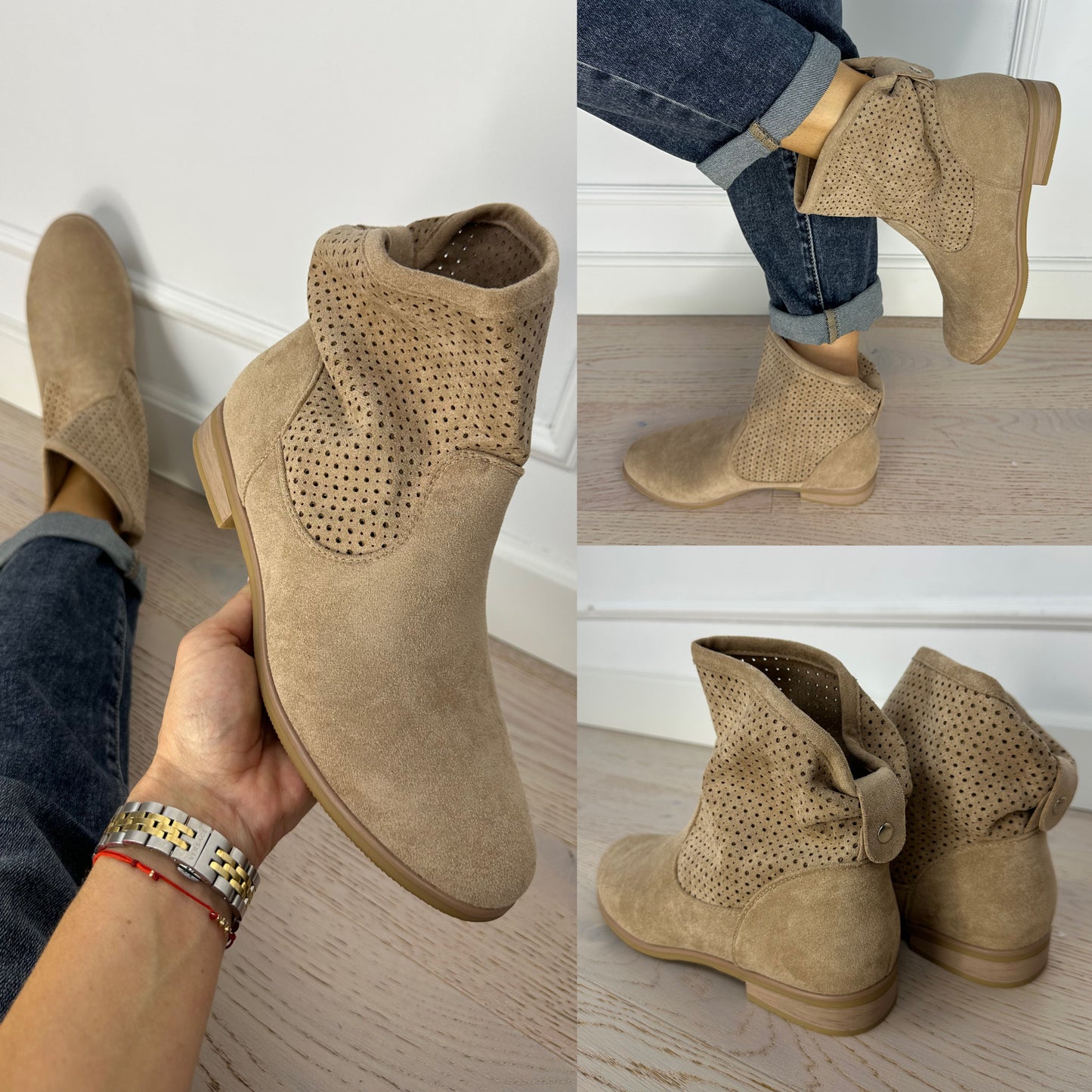 Ażurowe botki TAZZ / KHAKI