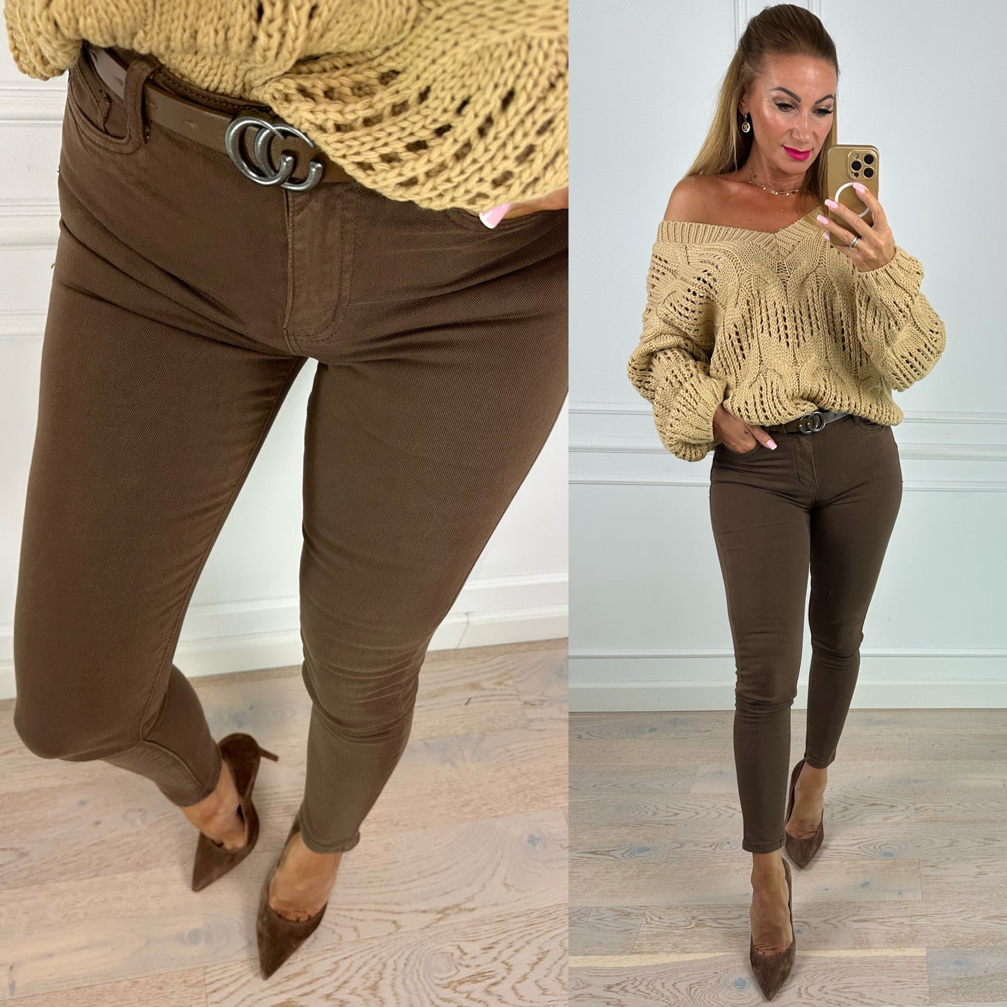 Spodnie CRISY SUPER HIGH STRETCH / PUSH-UP / CZEKOLADOWE