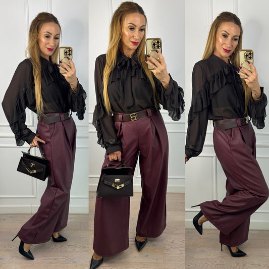 Bluzka z falbaną BRIANNA / CZEKOLADOWA