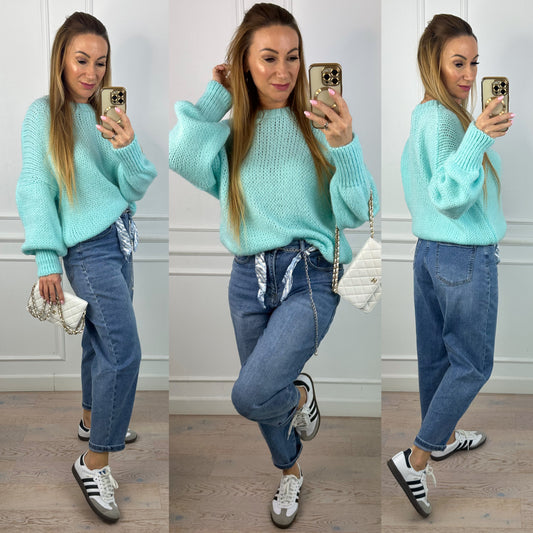 Sweter z wełną i moherem SASHA / TURKUSOWY
