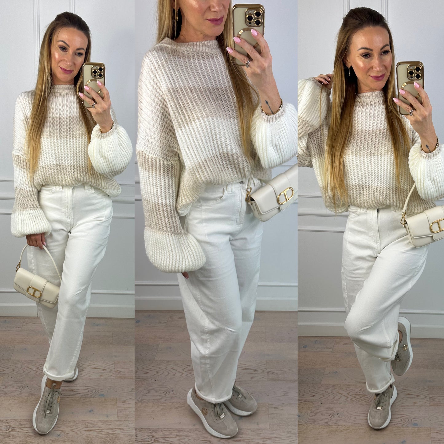 Sweter z wełną i moherem MILEY / BEŻOWO-ŚMIETANKOWY