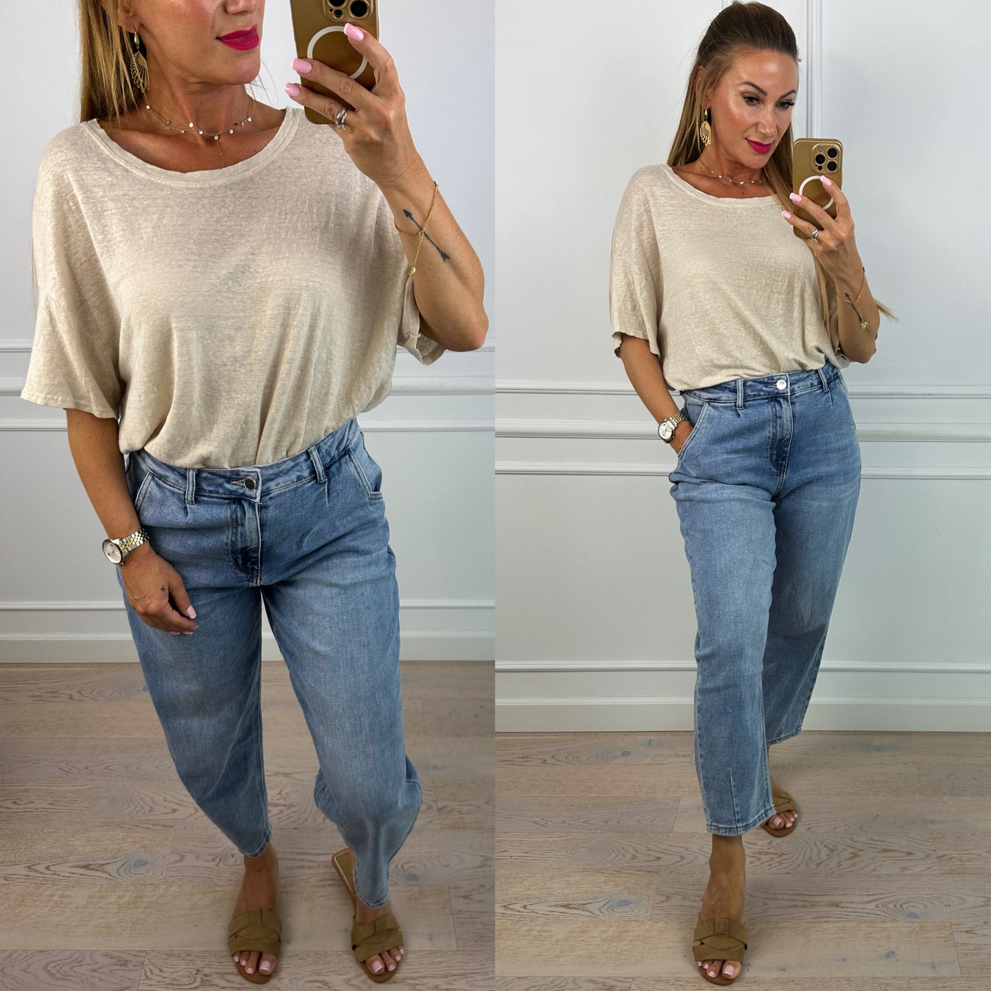 T-shirt lniany ESTERO / BEIGE