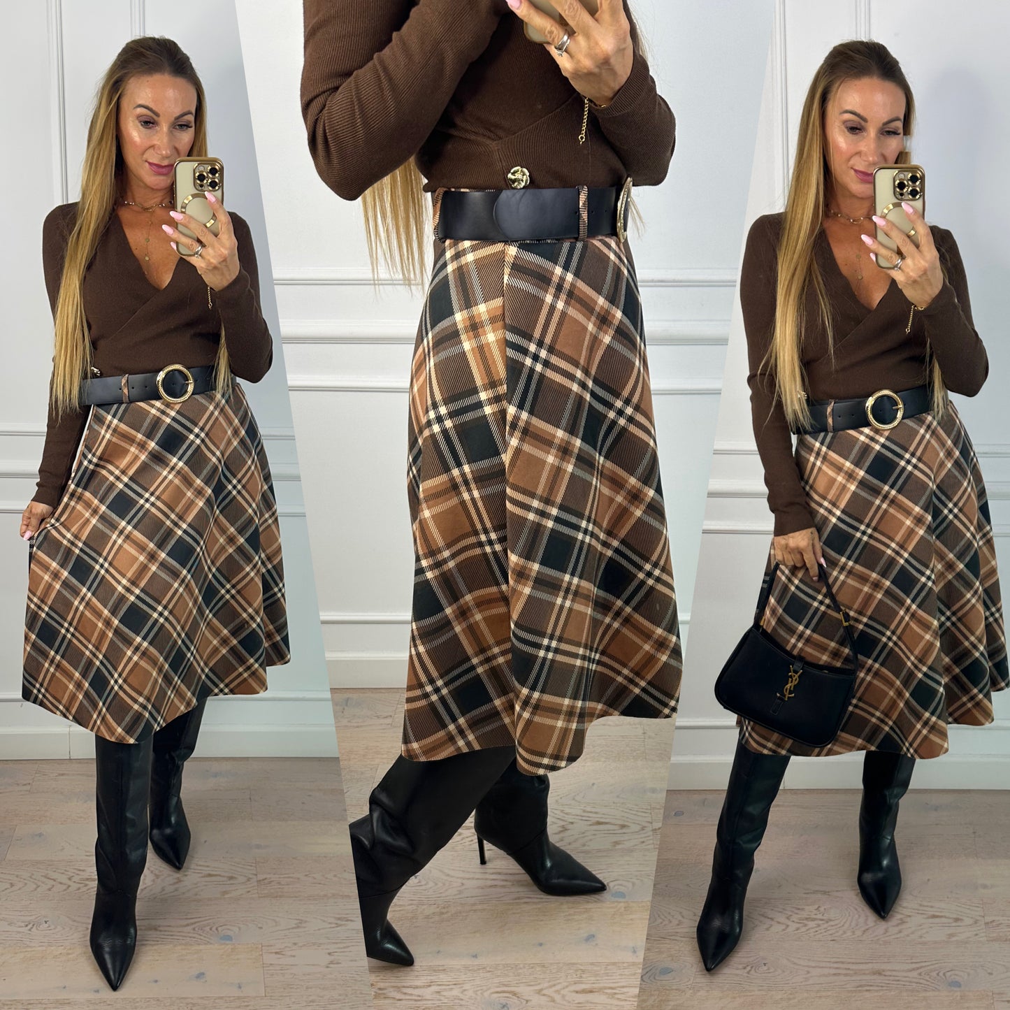 Spódnica w kratę TRIXA / CAMEL