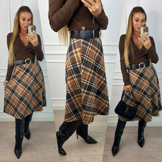 Spódnica w kratę TRIXA / CAMEL