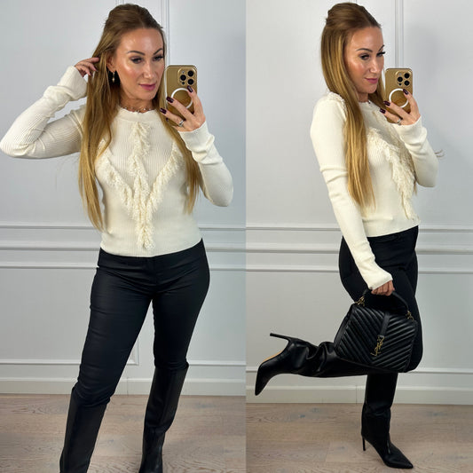 Bluzka z dzianiny w prążek FIZA / KREMOWA