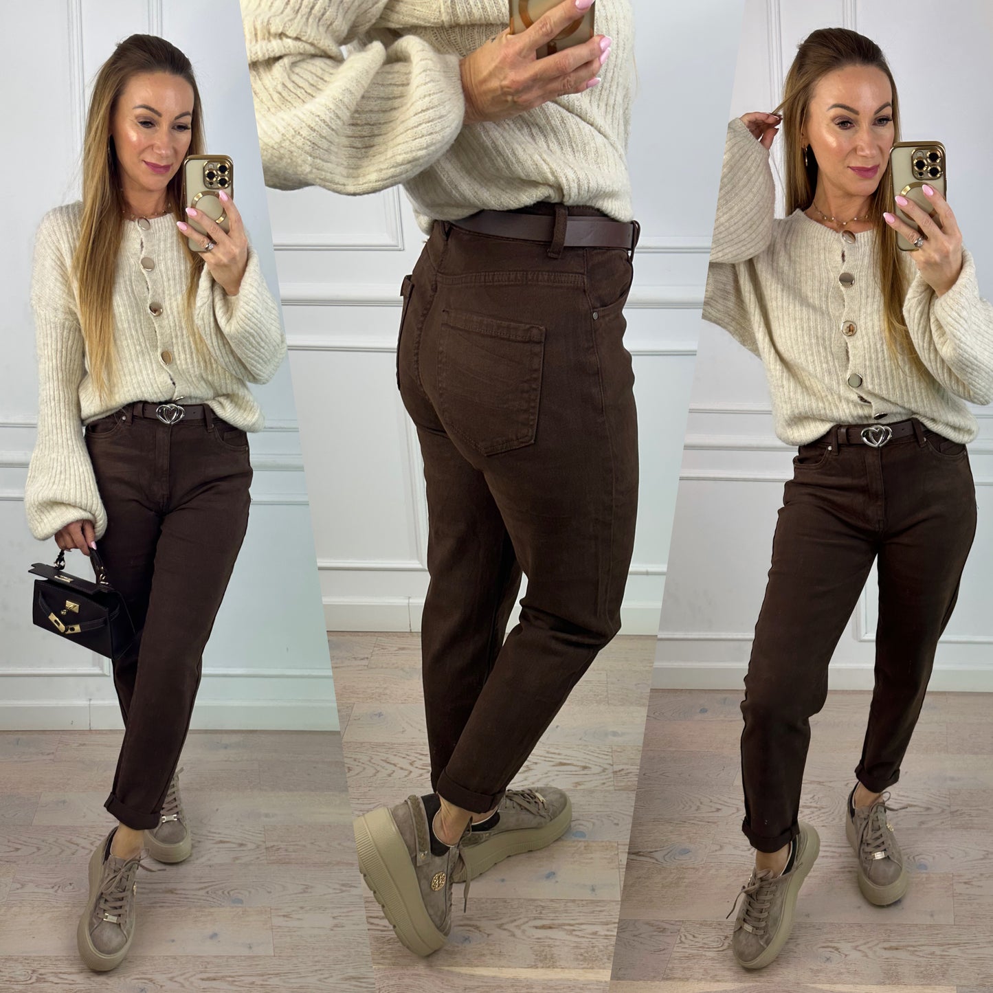 Spodnie jeansowe MOM FIT MARLOW / CZEKOLADOWE