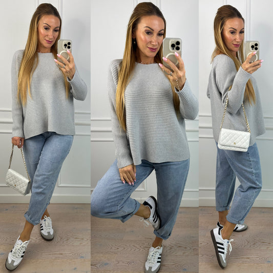 Sweter w prążek z wiskozą MARIN / JASNY SZARY