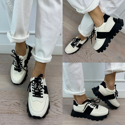 Skórzane buty sportowe MADRID / BEŻOWO-CZARNE