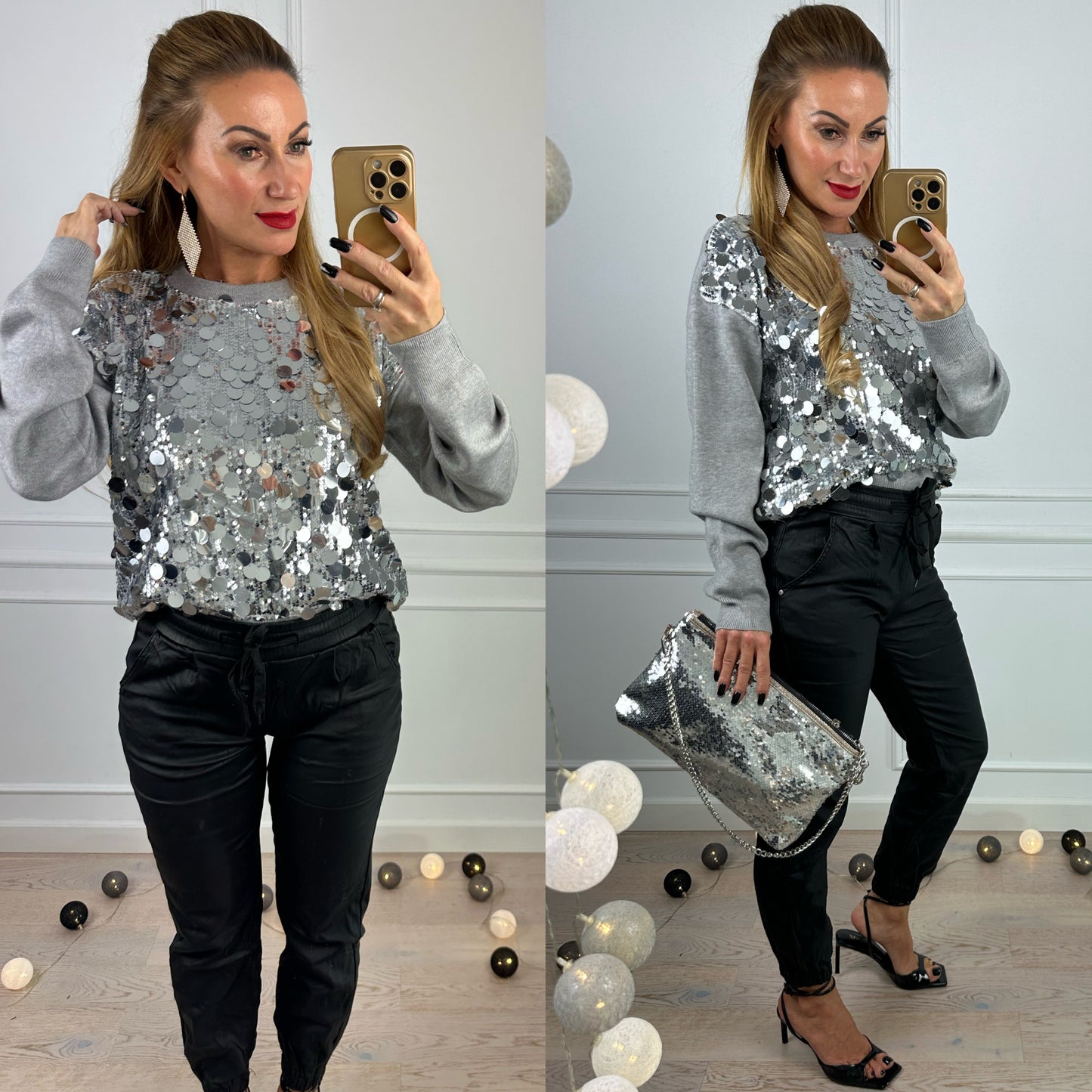 Sweter BRONWYN SEQUINS / GREY-SILVER