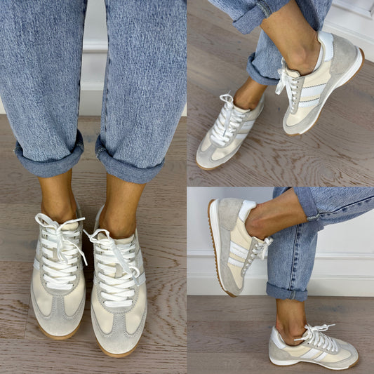 Skórzane buty sportowe THEO / SZARO-BIAŁE