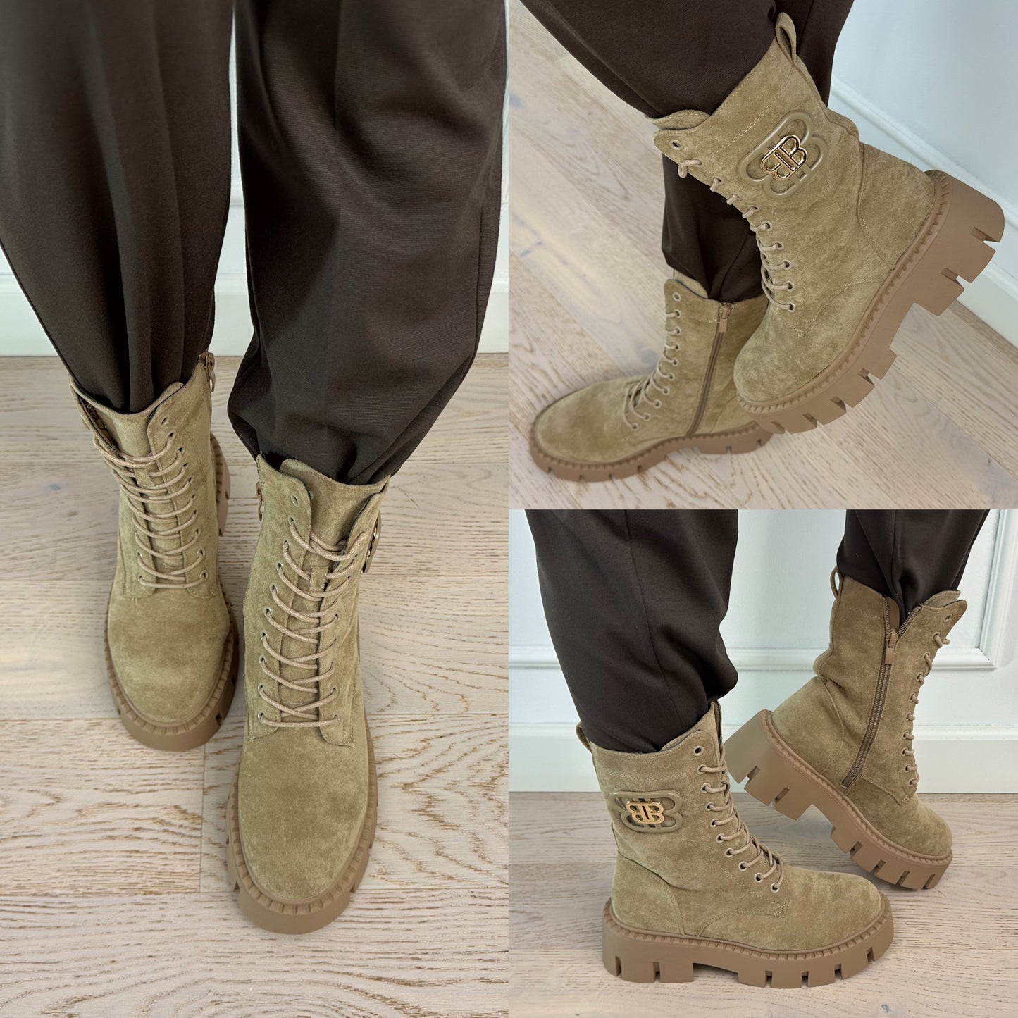 Botki ze sztucznego zamszu TARYN / KHAKI