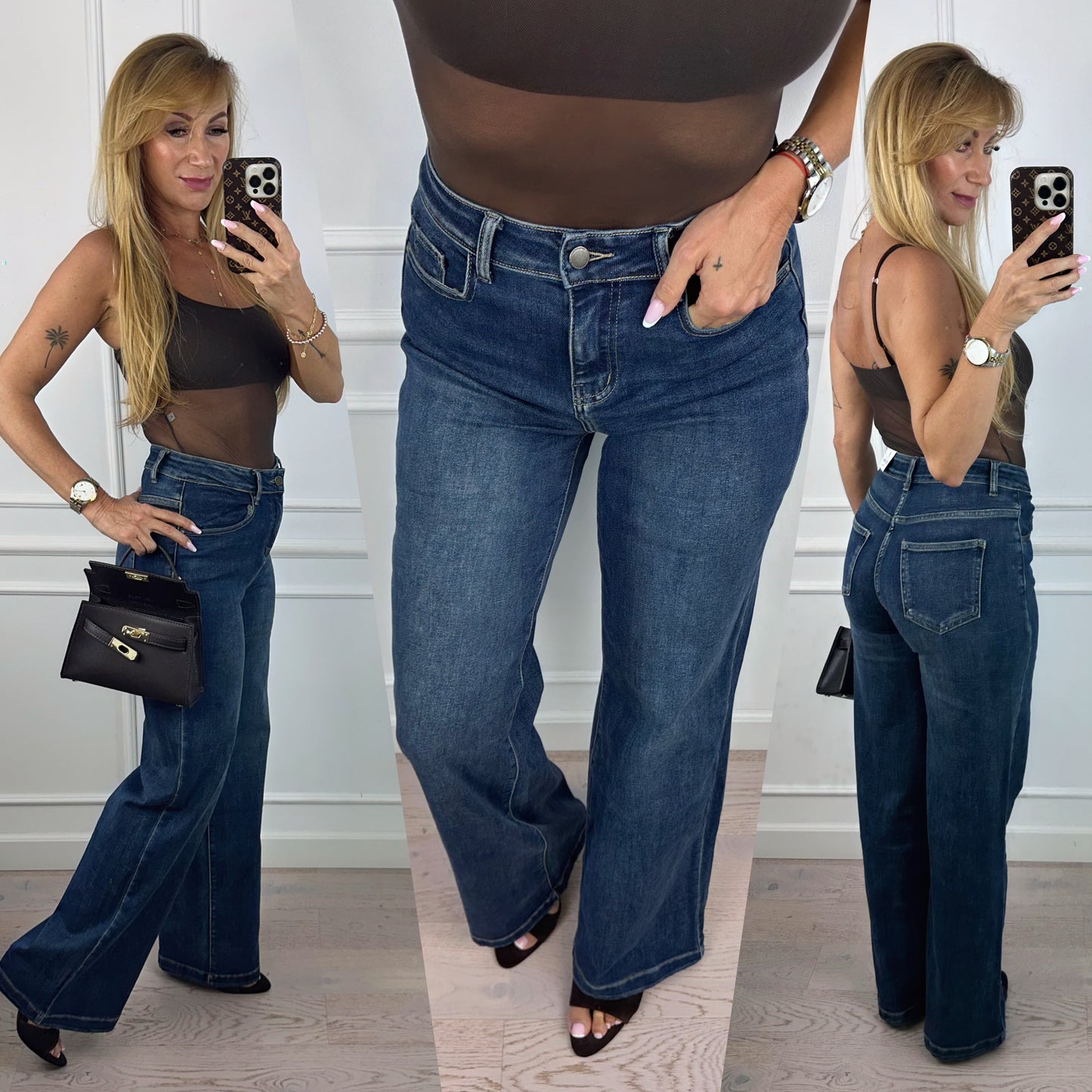 Spodnie jeansowe WIDE LEG HAYES / CIEMNONIEBIESKIE