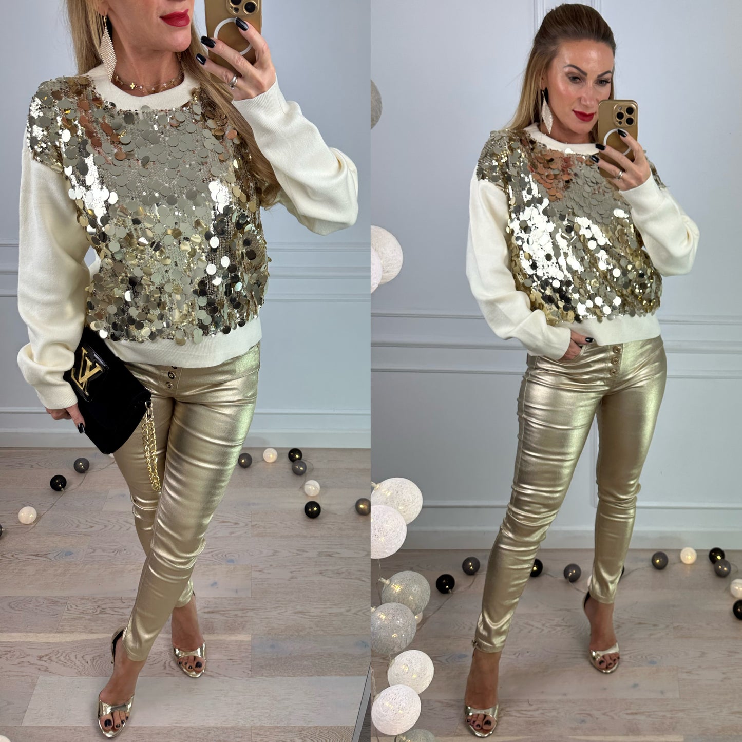 Sweter BRONWYN SEQUINS / CREAM-GOLD