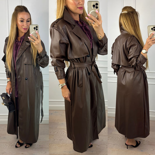 Trencz z eko skóry LUCAN / CZEKOLADOWY