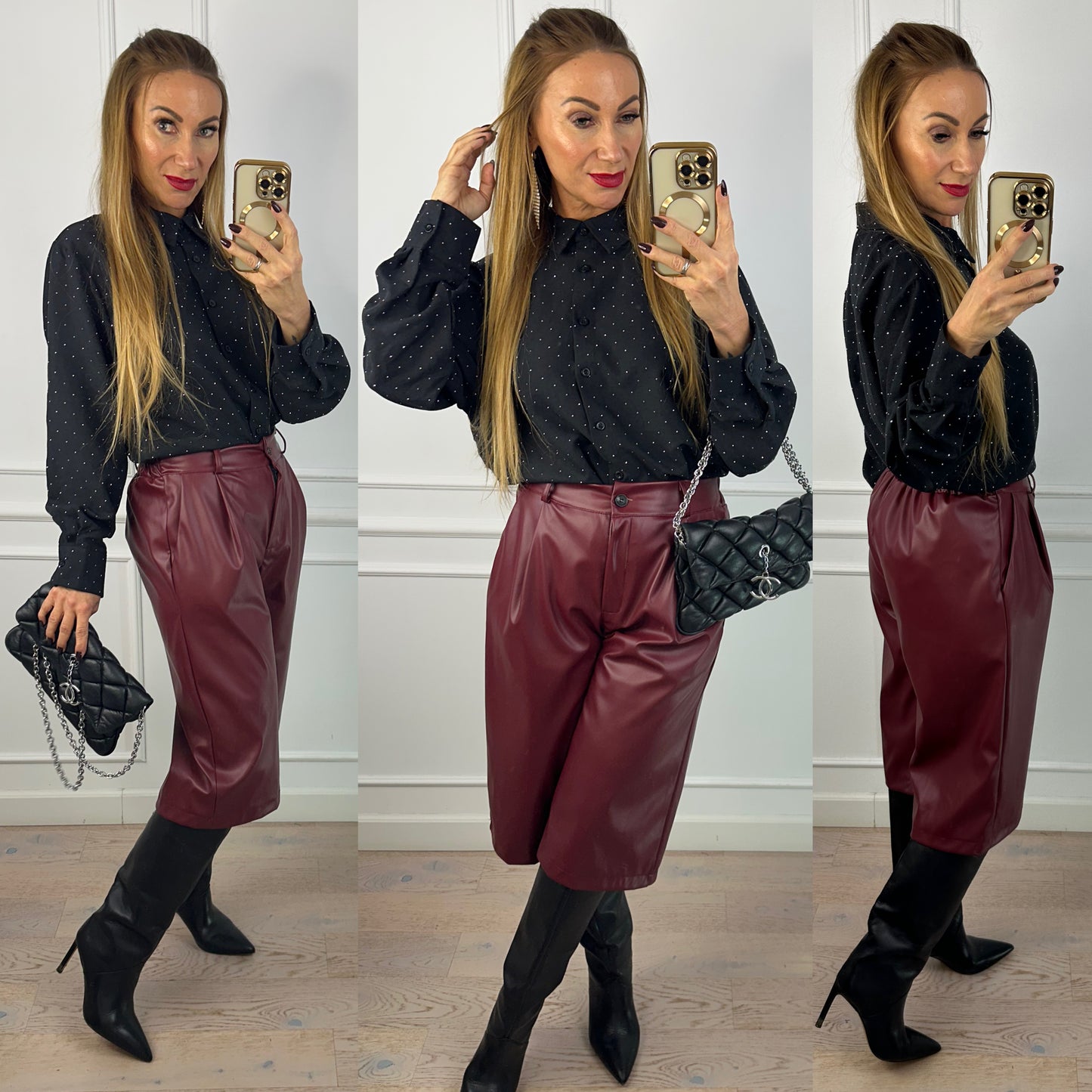 Koszula z błyszczącymi dżetami BATTINE / CZARNA