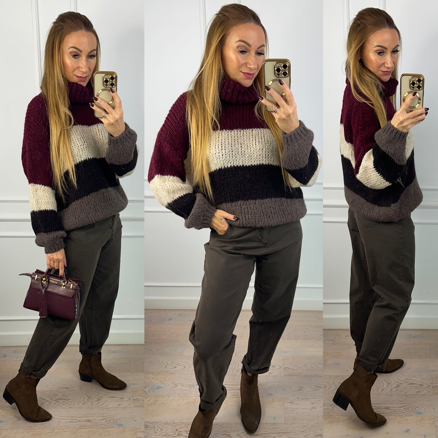 Sweter z wełną i moherem ANIS / BURGUNDOWY