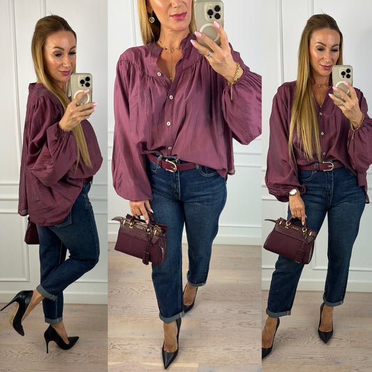 Bluzka z tencelem DAYA / BAKŁAŻANOWA