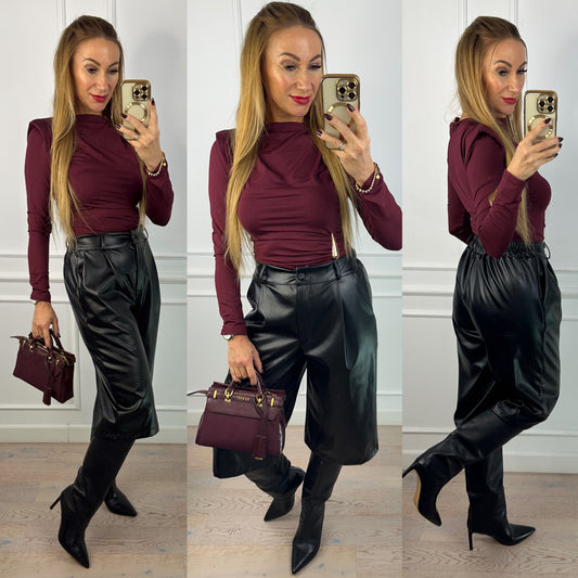 Bluzka z poduszkami na ramionach ALENIA / BURGUNDOWA