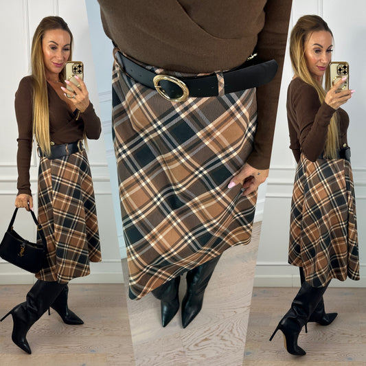 Spódnica w kratę TRIXA / CAMEL