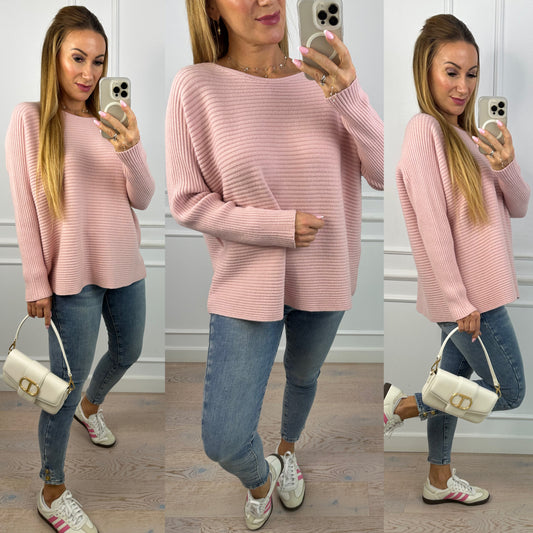 Sweter w prążek z wiskozą MARIN / PUDROWY RÓŻ