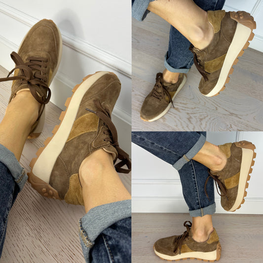 Zamszowe buty sportowe DAVIS / BRĄZOWE