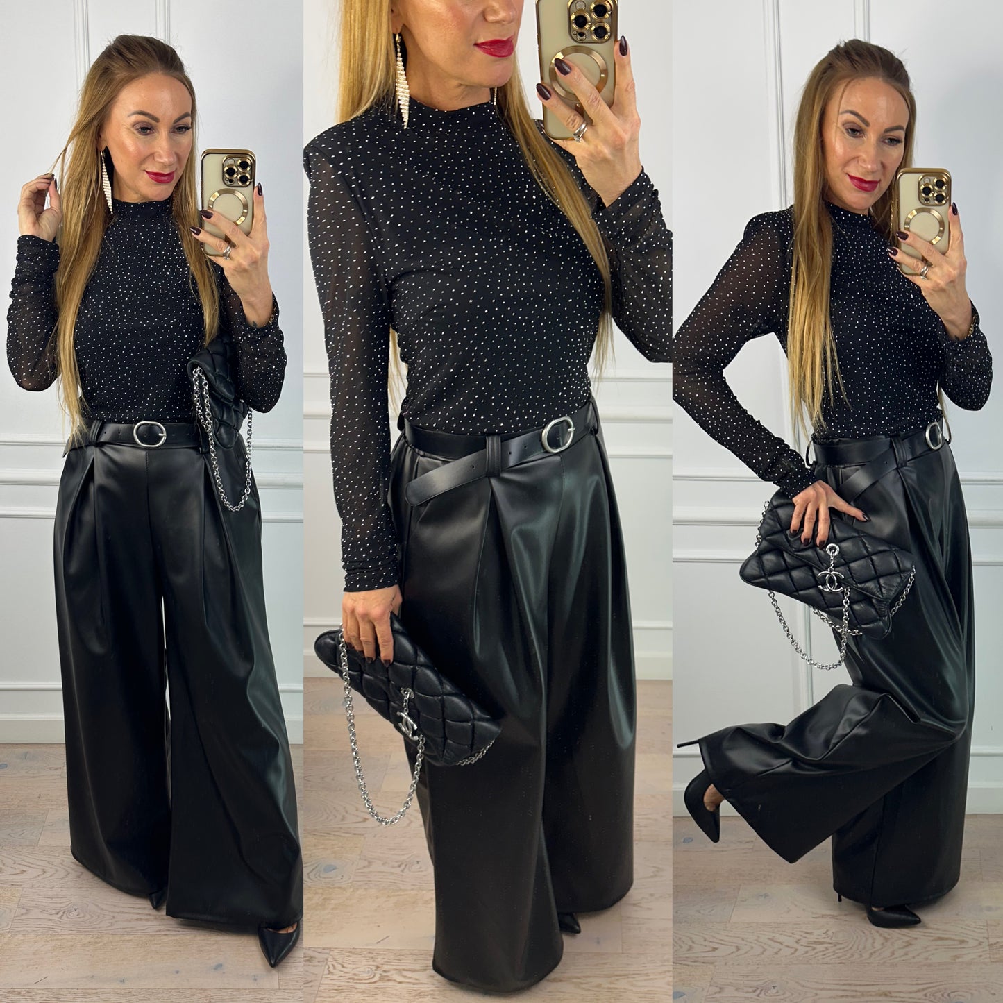 Bluzka z błyszczącymi dżetami DIAMANTA / CZARNA