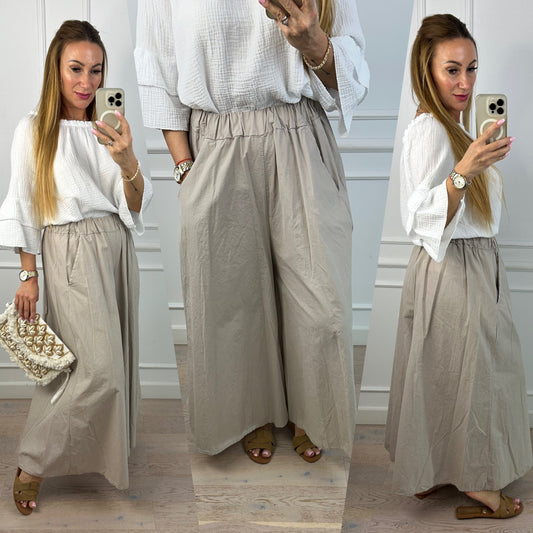 Bawełniane spodnie WIDE LEG JURRIN / BEŻOWE