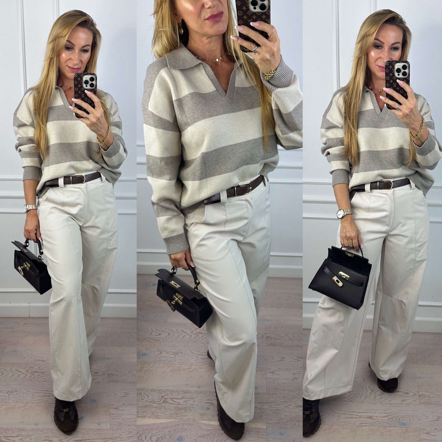 Sweter w pasy z wiskozą JOLAN / BEŻOWY