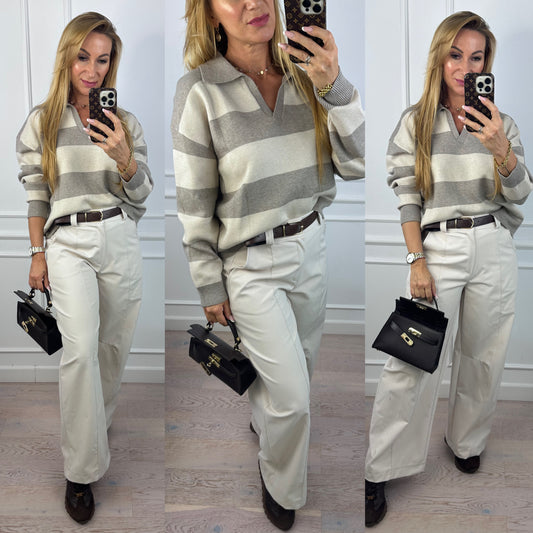 Sweter w pasy z wiskozą JOLAN / BEŻOWY