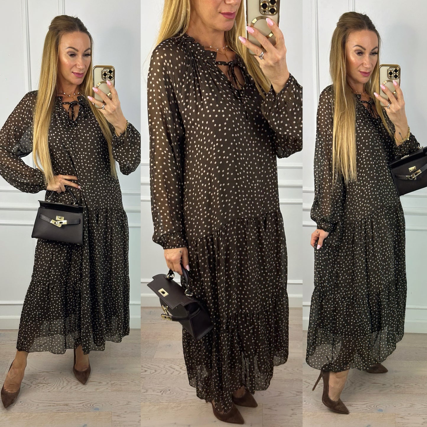 Sukienka z wiskozy i jedwabiu GILISSY / CZEKOLADOWA