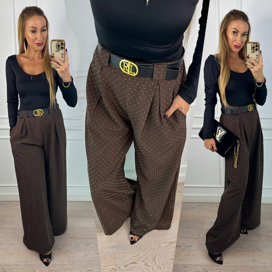 Spodnie z błyszczącymi dżetami LORCA / BRĄZOWE