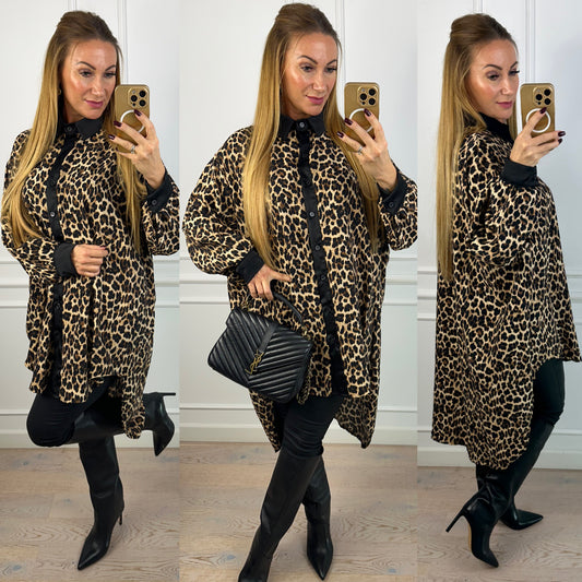 Koszula z wiskozą CAMMA / CZARNO-BEŻOWA