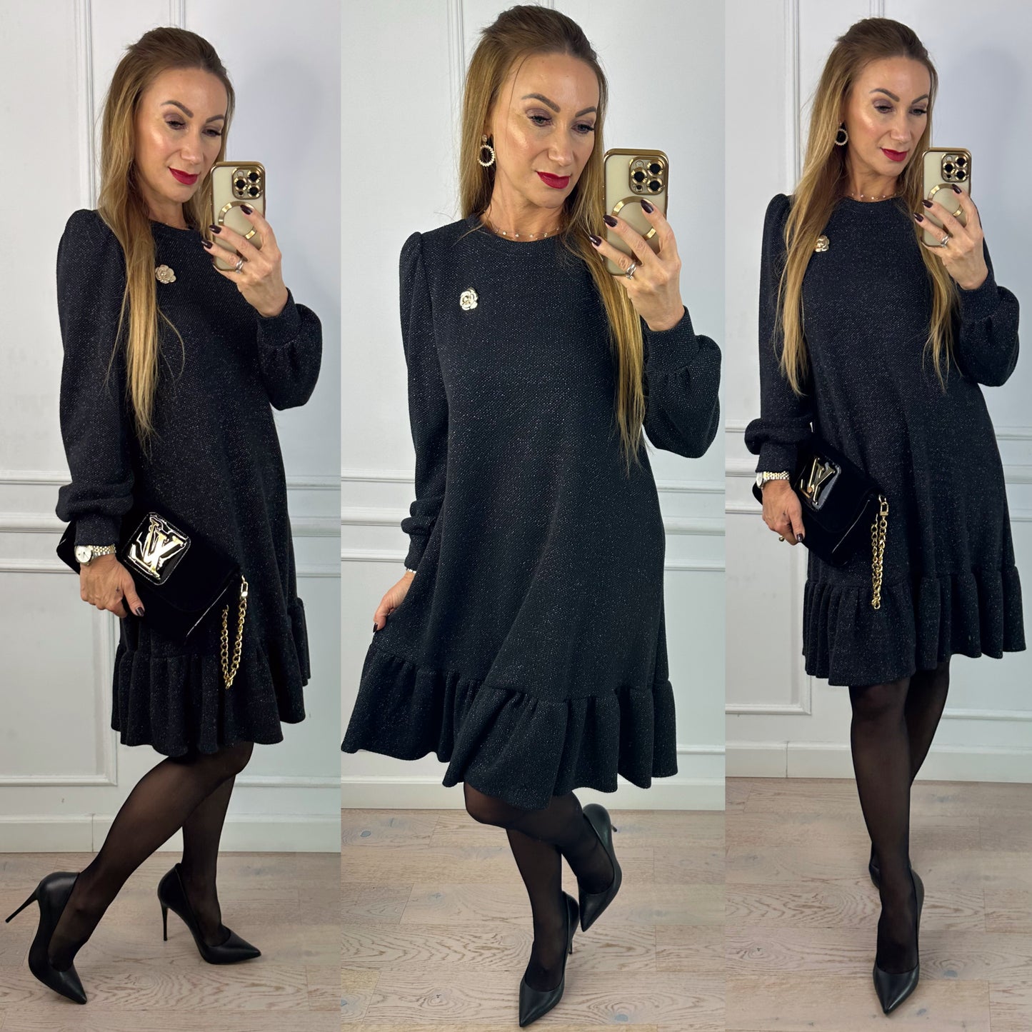 Sukienka z błyszczącą nitką NASTAJA / CZARNA