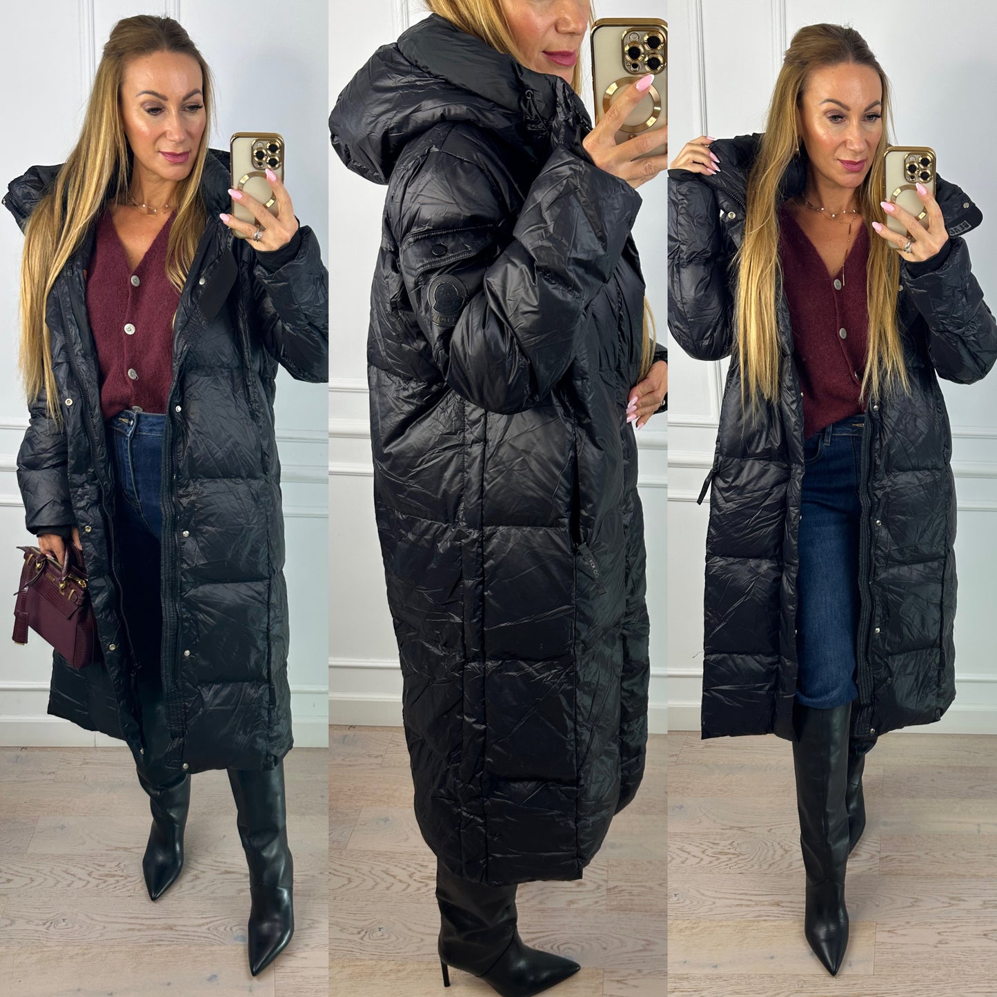 Długa kurtka z kapturem JODY / CZARNA