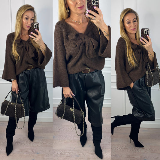 Sweter z kokardą SONYA / BRĄZOWY