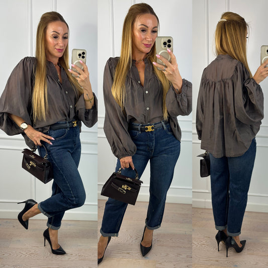 Bluzka z tencelem DAYA / CZEKOLADOWA