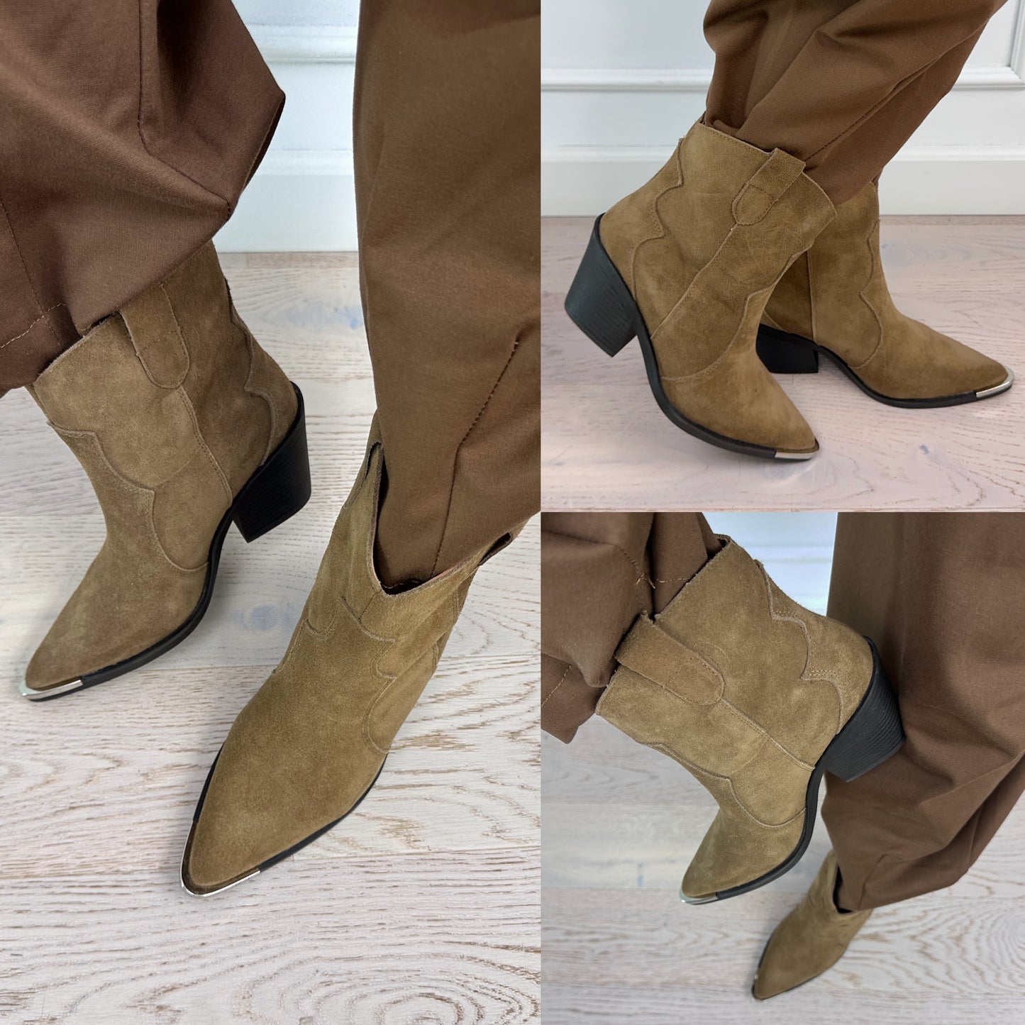 Skórzane botki w stylu kowbojskim AMARI / CAMEL