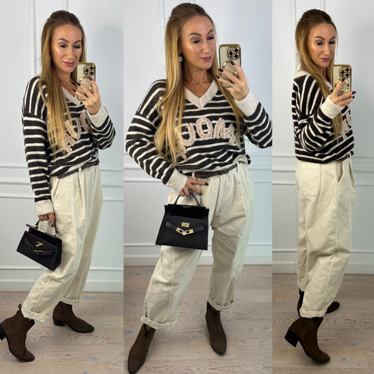 Sweter z wełną i wiskozą AMOUR / CZEKOLADOWO-BEŻOWY