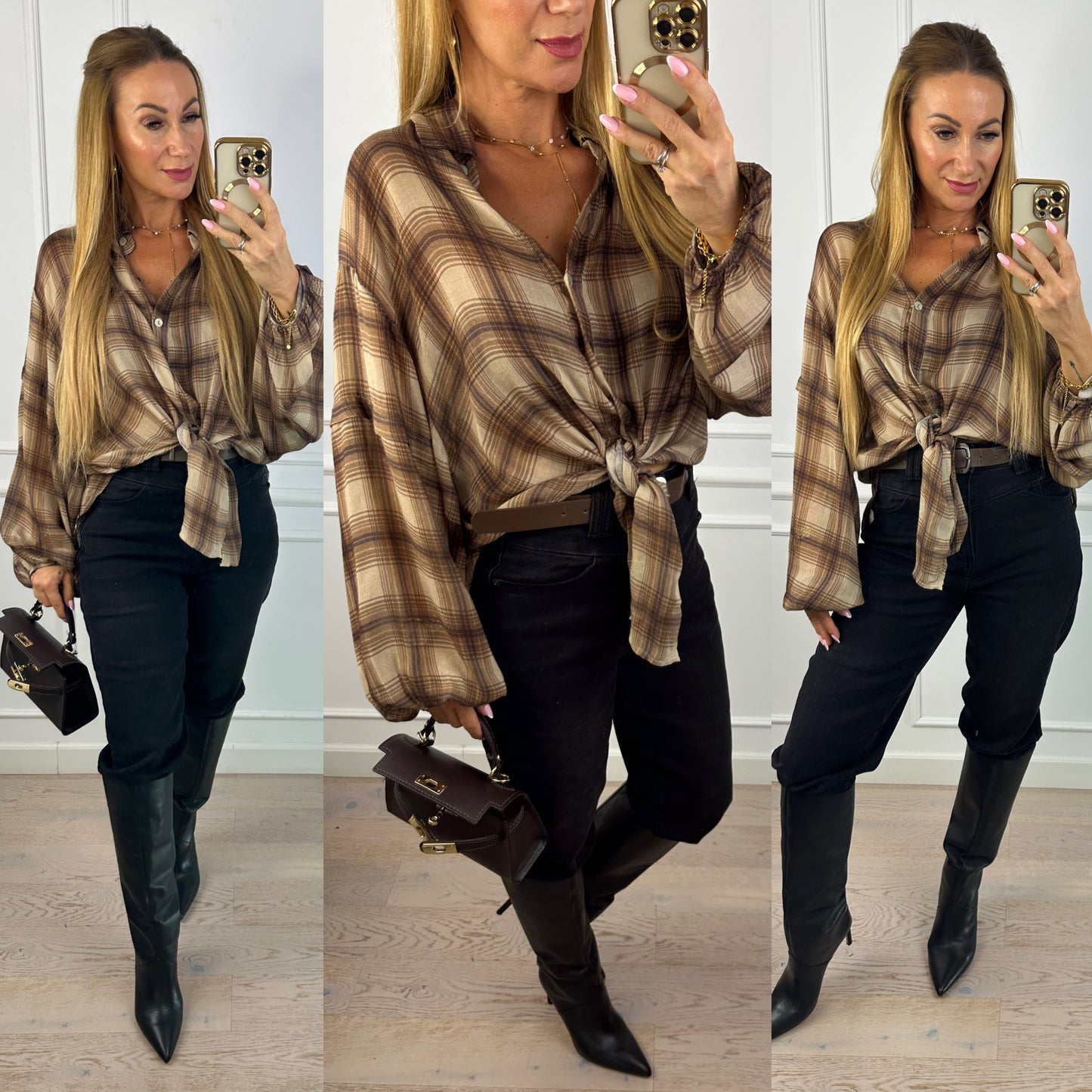 Koszula w kratę SOFILA / BRĄZOWA