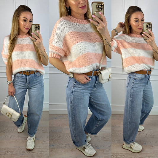 Sweter z moherem INDRA / BRZOSKWINOWO-ŚMIETANKOWY