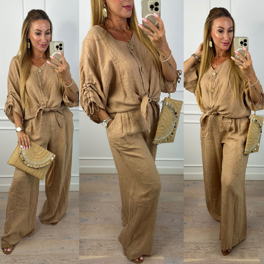 Bluzka lniana PEONIE / CAMEL